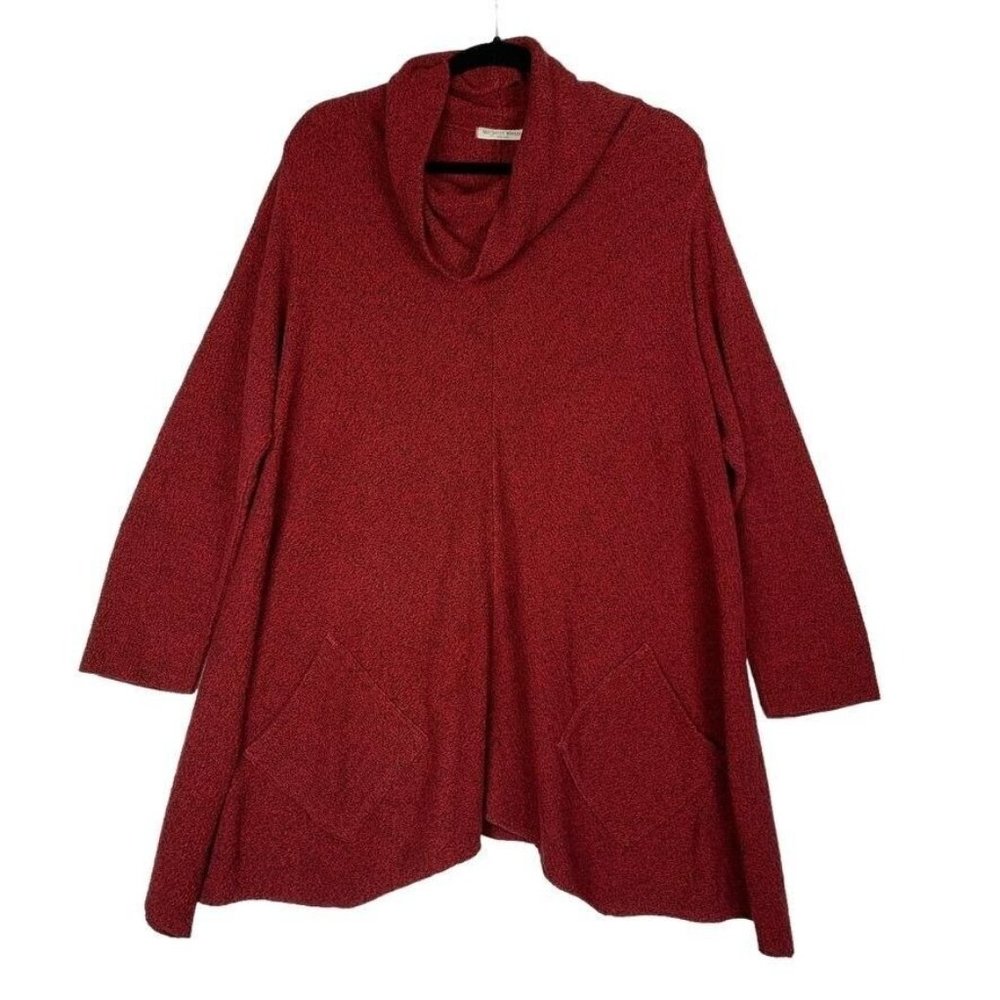 Margaret Winters New York Marled Red Poncho Tunic Sweater Lagen Look Oversized S